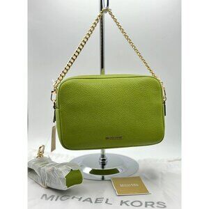 Michael Kors Bryant Med Leather Double Zip Chain Camera Crossbody Meadow Green